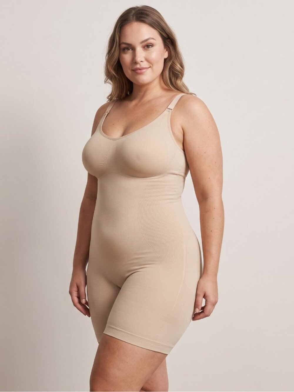 NWT AMRIY Beige Seamless Tummy Control Open Crotch Shapewear Bodysuit Size XXL